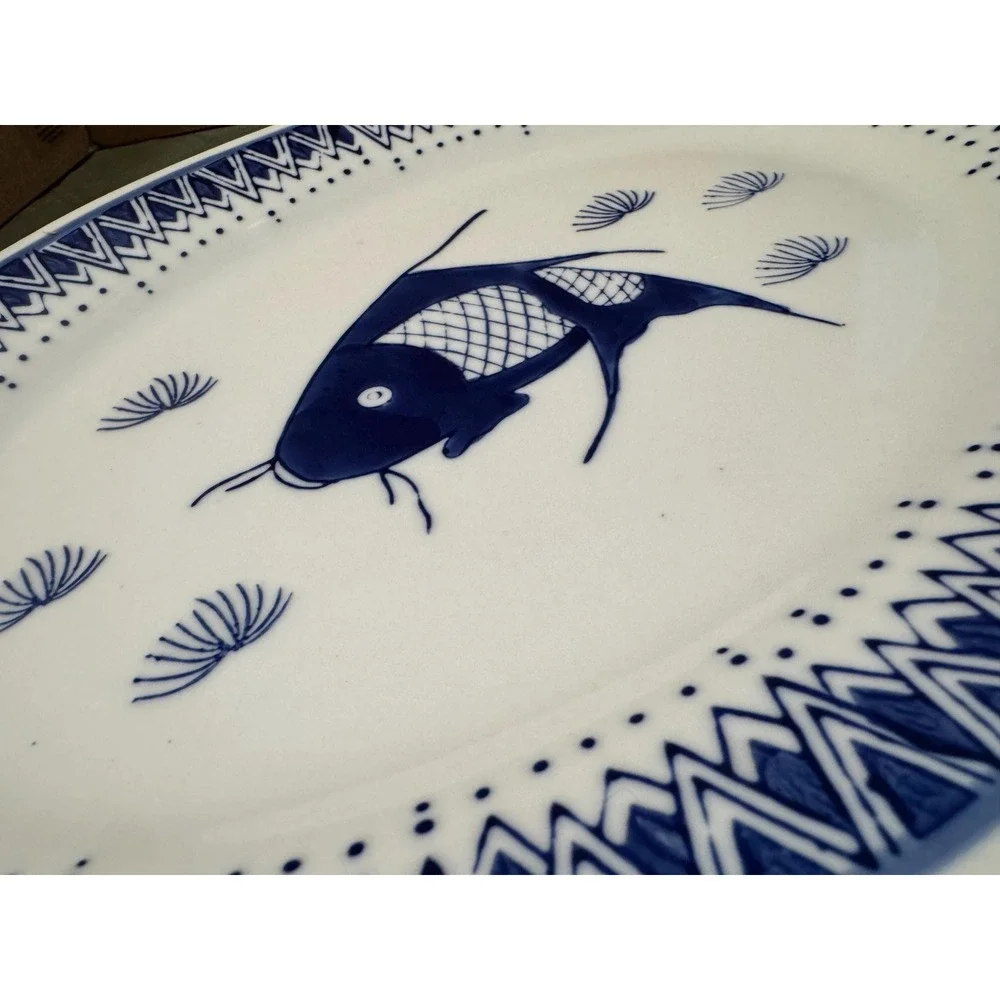 Chinese Oval Koi Serving Platter 14